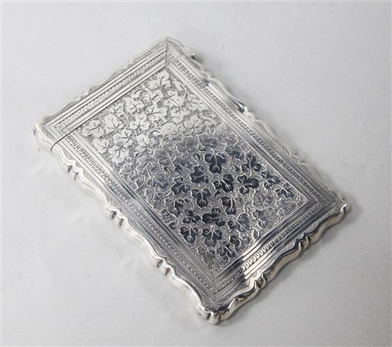 A Victorian silver calling card case by George Unite, Birmingham, 1876, 95mm.